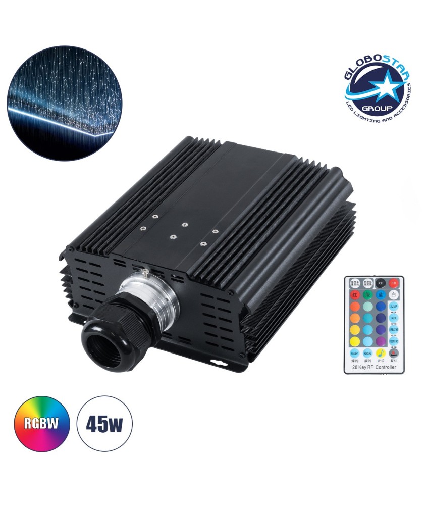 GloboStar® 79624 Μηχανή Οπτικής Ίνας Μονής Κεφαλής - Fiber Optic Light Machine Single Head LED 45W AC 220-240V με Ασύρματο Χειριστήριο RF 2.4Ghz Μ29 x Π20 x Υ8.5cm RGBW - 2 Years Warranty